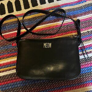 Madewell Crossbody Black Leather Purse with Meow Inscription